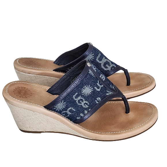 UGG Solera Denim Logo Wedge Sandsls Size 9 - Picture 1 of 10